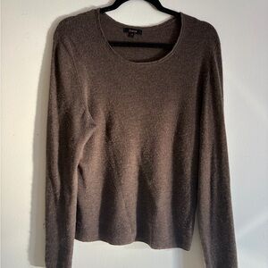 Quince Brown featherweight cashmere Ribbed Crewneck Sweater